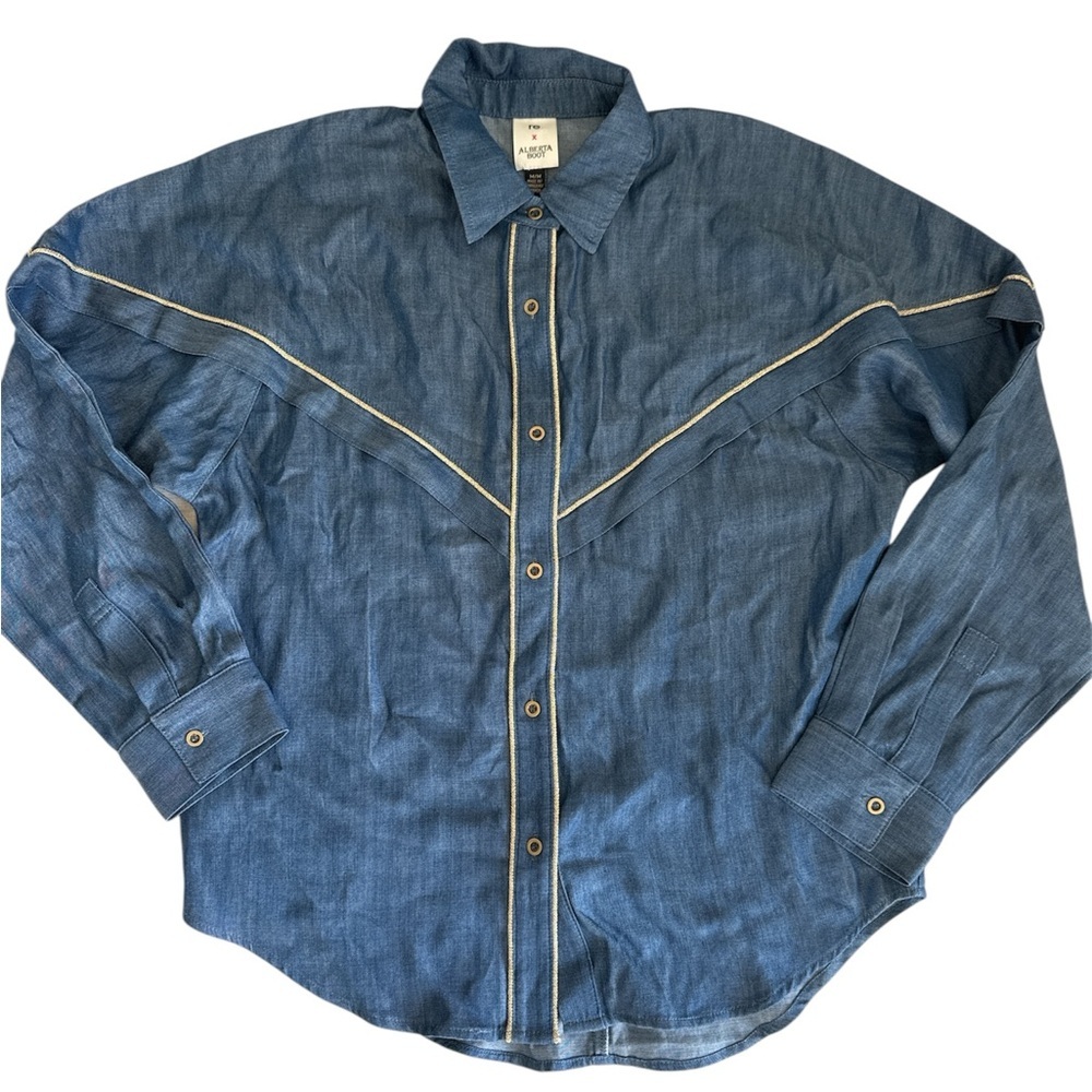 Alberta Boot Denim Western Shirt With Golden Trim Made in Canada EUC Size M